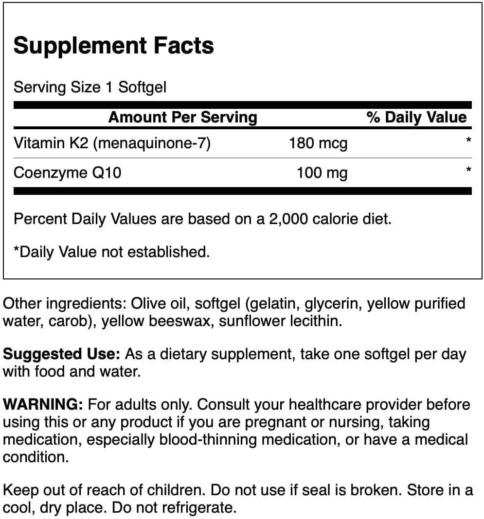 Swanson CoQ10 60 mg + Vitamin K2 Heart Support - 60 Softgels - image 2