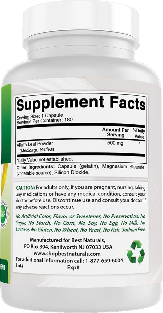 Best Naturals Alfalfa Green Super Food 500 mg - 180 Capsules - image 6