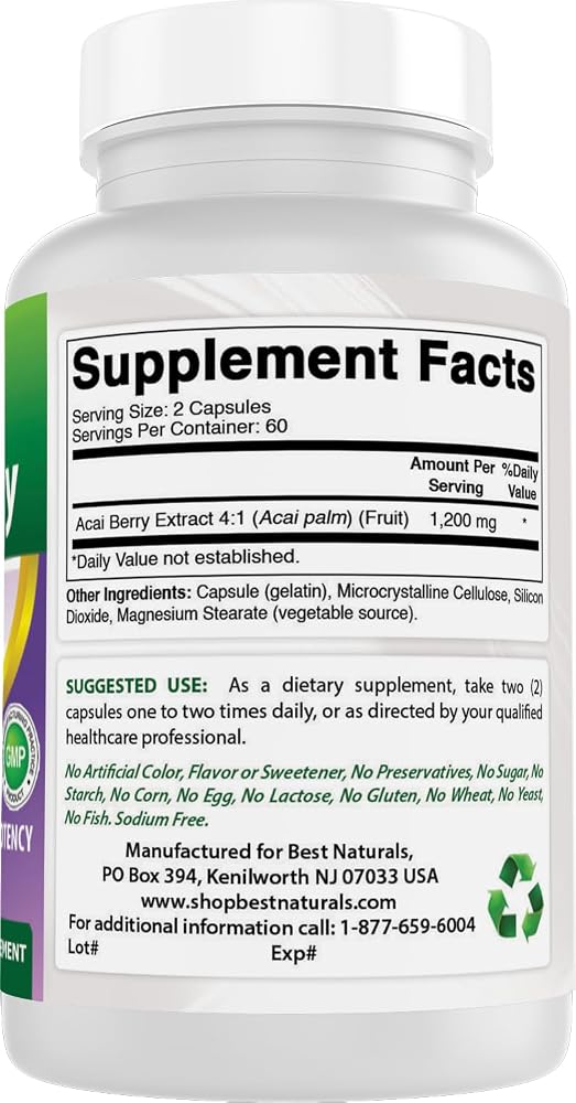 Best Naturals Acai Berry 600mg Antioxidant Support - 120 Capsules - image 6