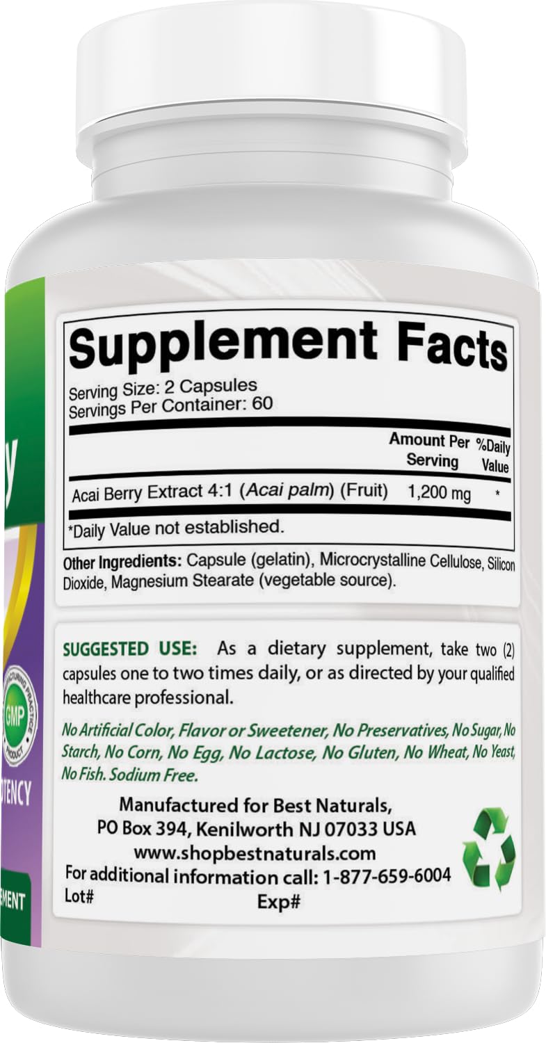 Best Naturals Acai Berry 600mg Antioxidant Support - 120 Capsules - image 6