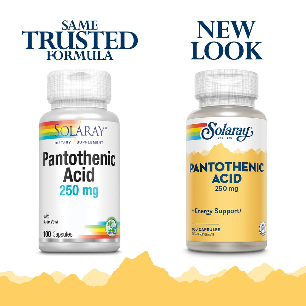 SOLARAY Pantothenic Acid 250mg Vitamin B5 Energy Support - 100 Capsules - image 2