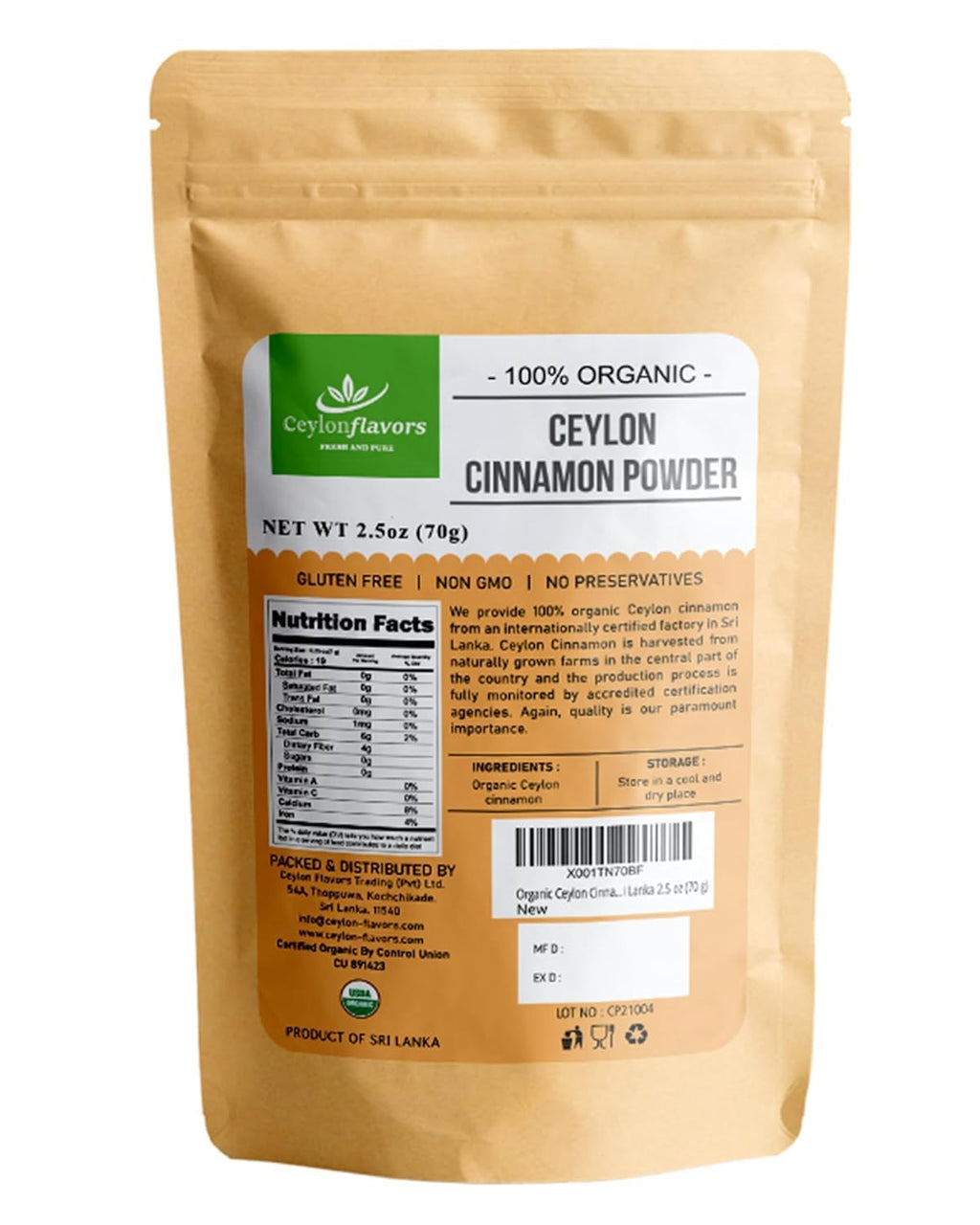 Ceylonflavors FRESH AND PURE Ceylon Flavors Ceylon Cinnamon Powder - 2.5 oz
