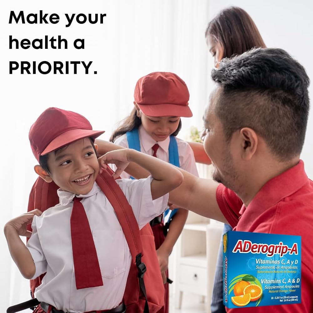 Aderogrip-A Liquid Immune Support Vitamins C A D - 10 Ampoules - image 4