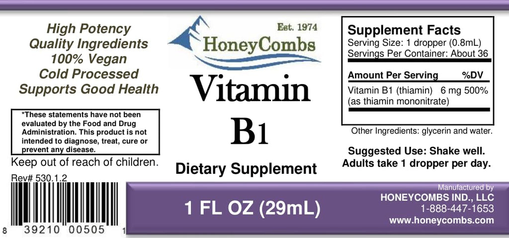 HoneyCombs Vitamin B1 Thiamine Liquid - 1 Fl Oz - image 2