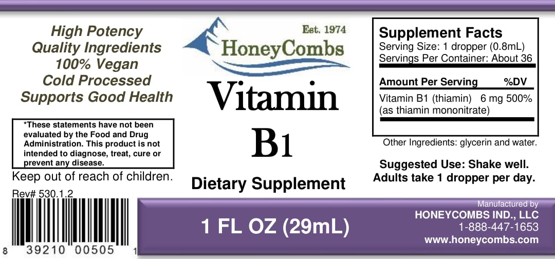 HoneyCombs Vitamin B1 Thiamine Liquid - 1 Fl Oz - image 2