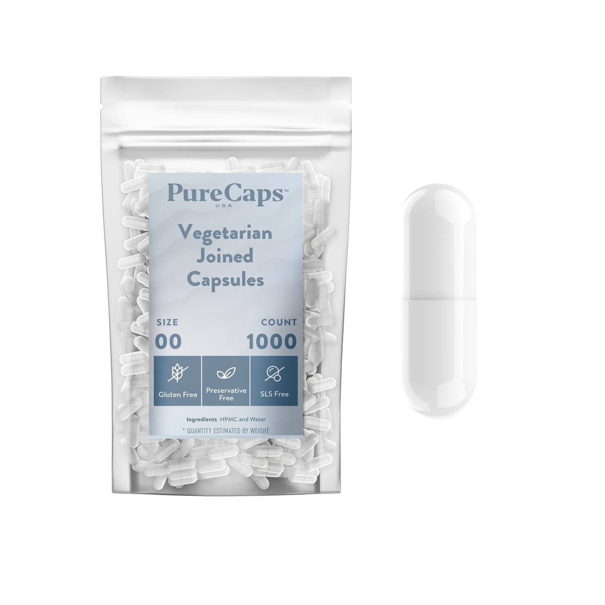 PureCaps USA Empty Vegetarian Capsules Size 00 - 1,000 Count