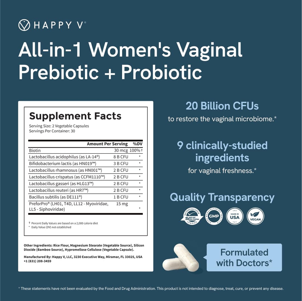 Happy V Dr. Formulated Vaginal Probiotics for Women - 60 Capsules - image 6