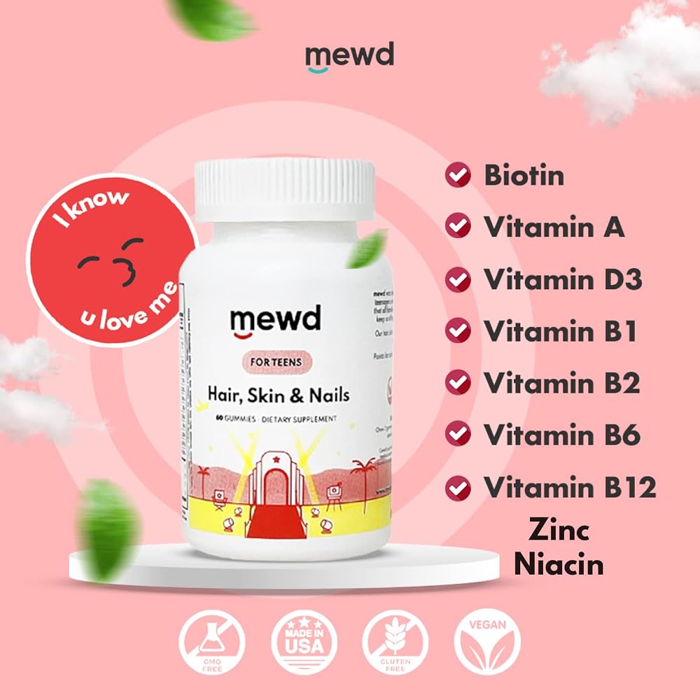 MEWD Teen and Kids Hair, Skin & Nails Multivitamin Gummies - 60 Count - image 3