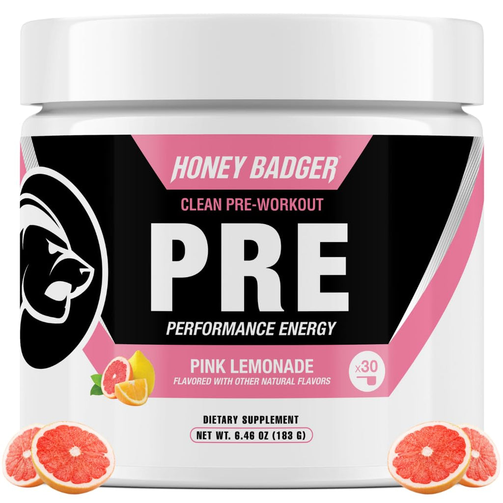 Honey Badger Pre Workout Powder Pink Lemonade - 30 Servings