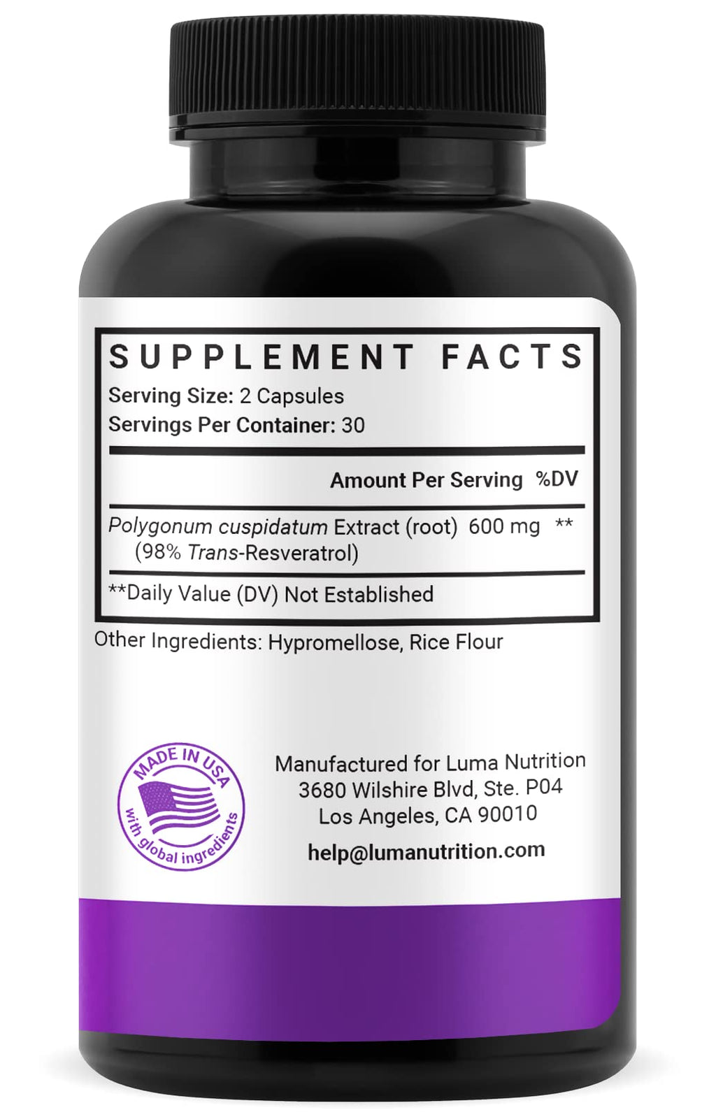 Luma Nutrition Pure Resveratrol 600mg Antioxidant - 60 Capsules - image 9