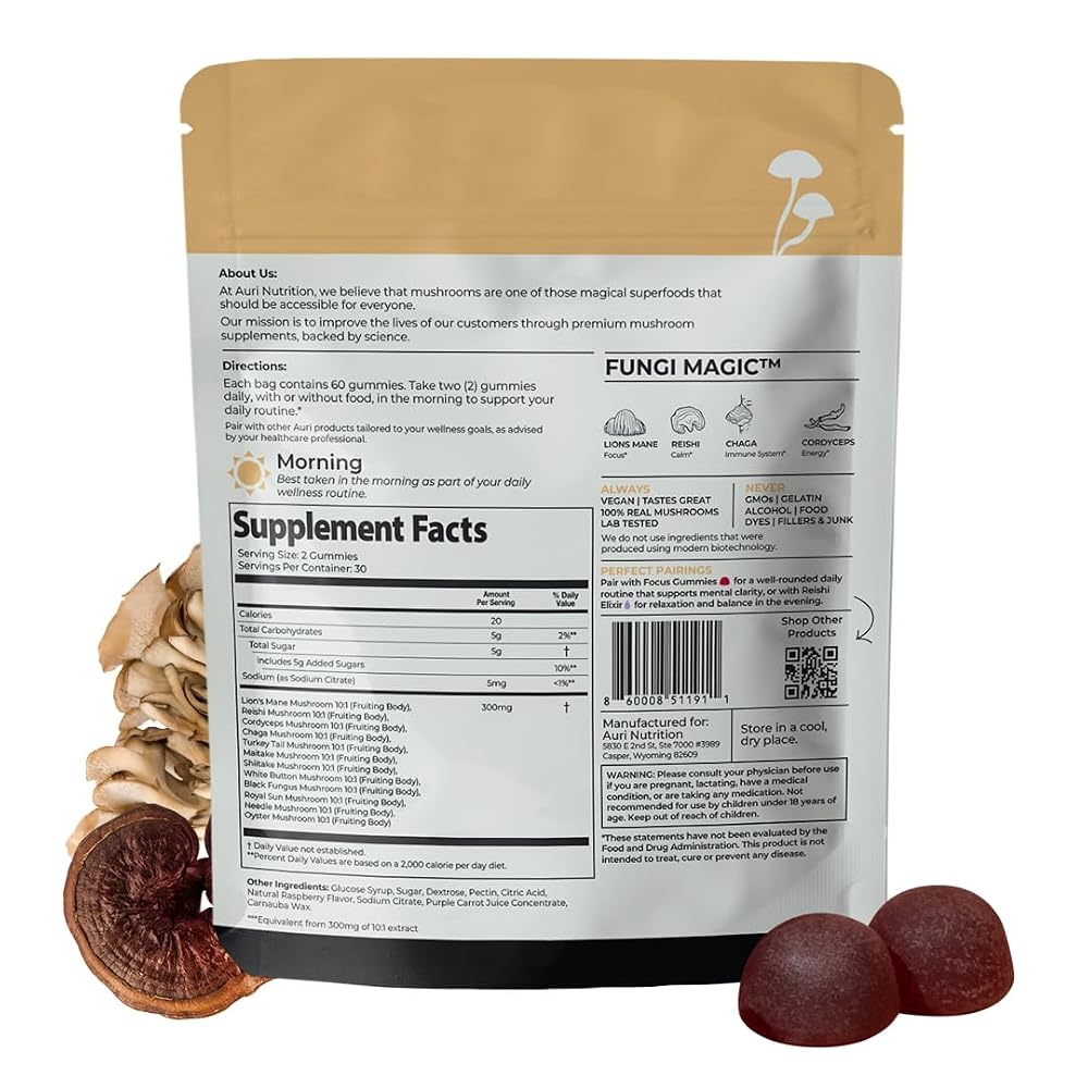 Auri Super Mushroom Gummies with 12 Functional Mushrooms - 60 Count - image 8