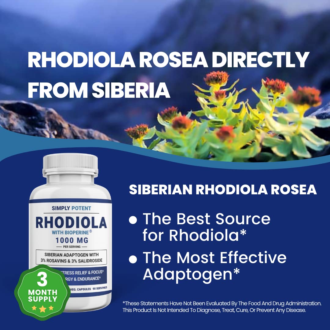 Simply Potent Siberian Rhodiola Rosea 1000mg - 180 Capsules - image 2