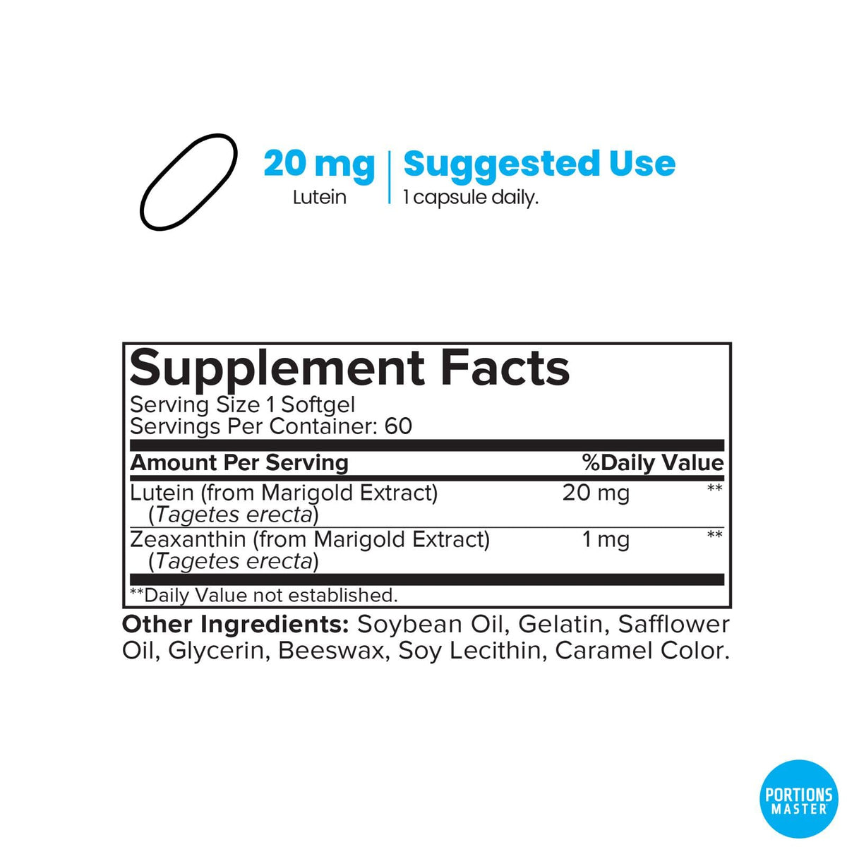 Portions Master Lutein 20mg + Zeaxanthin Eye Health - 60 Softgels - image 2