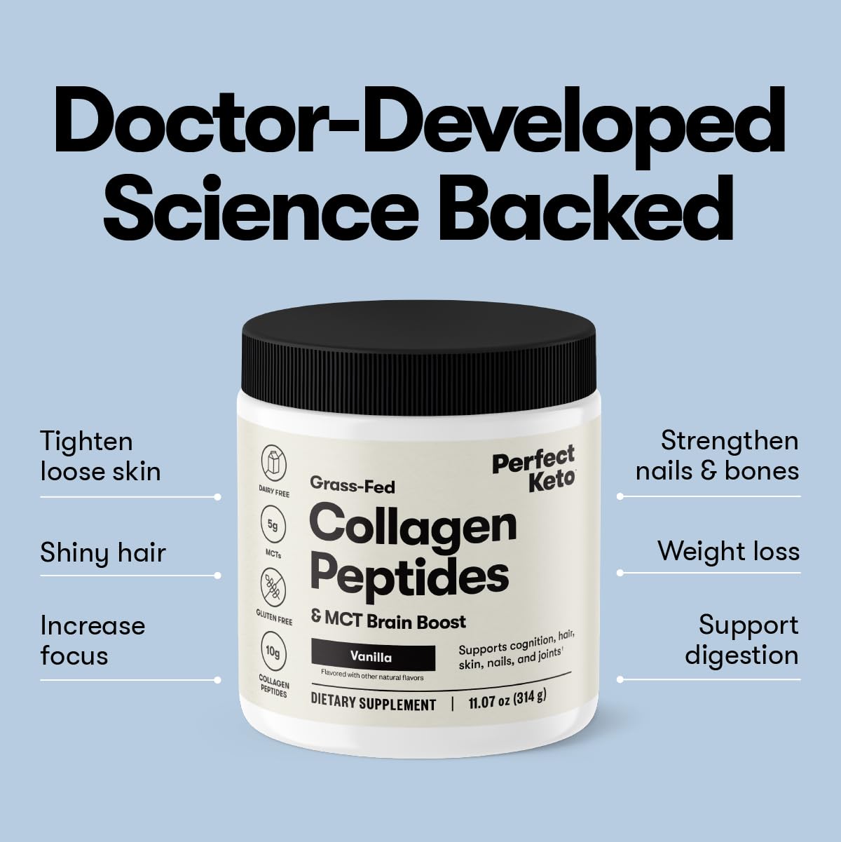 Perfect Keto Collagen Protein Powder with MCT Oil - Grassfed
