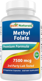 Best Naturals Methyl Folate 7500 mcg Vegetarian Capsules - 60 Count