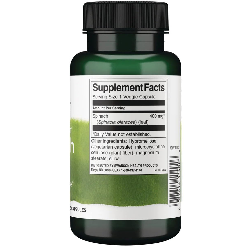 Swanson Full Spectrum Spinach Leaf 400 mg - 90 Vegetarian Capsules - image 2