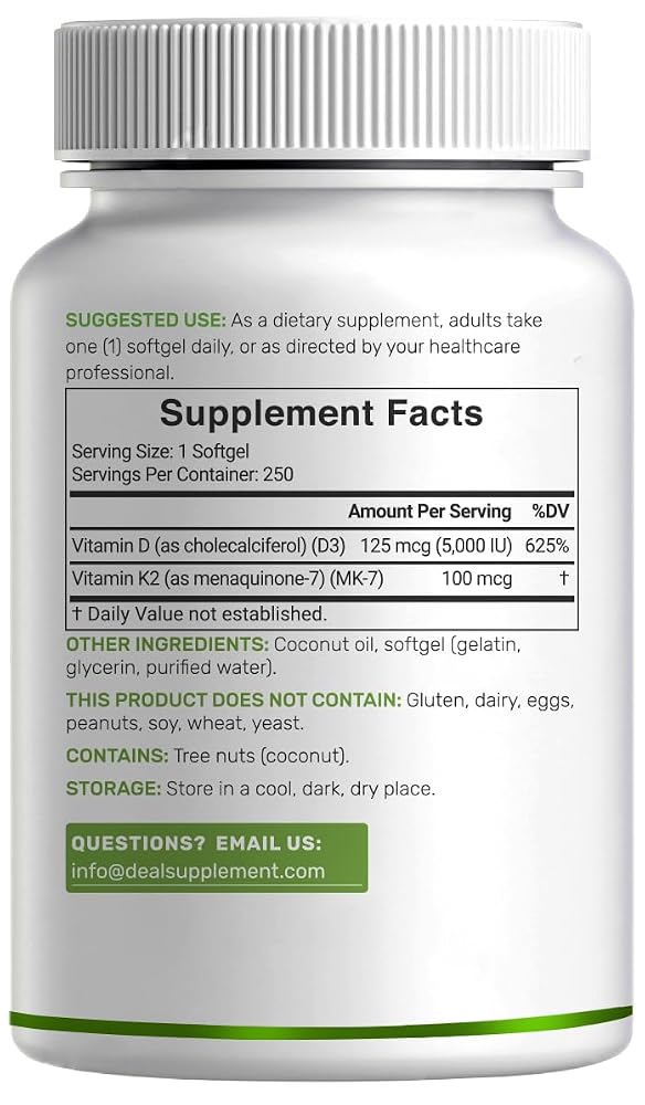 DEAL SUPPLEMENT Vitamin D3 5000 IU + K2 MK7 - 250 Softgels - image 6
