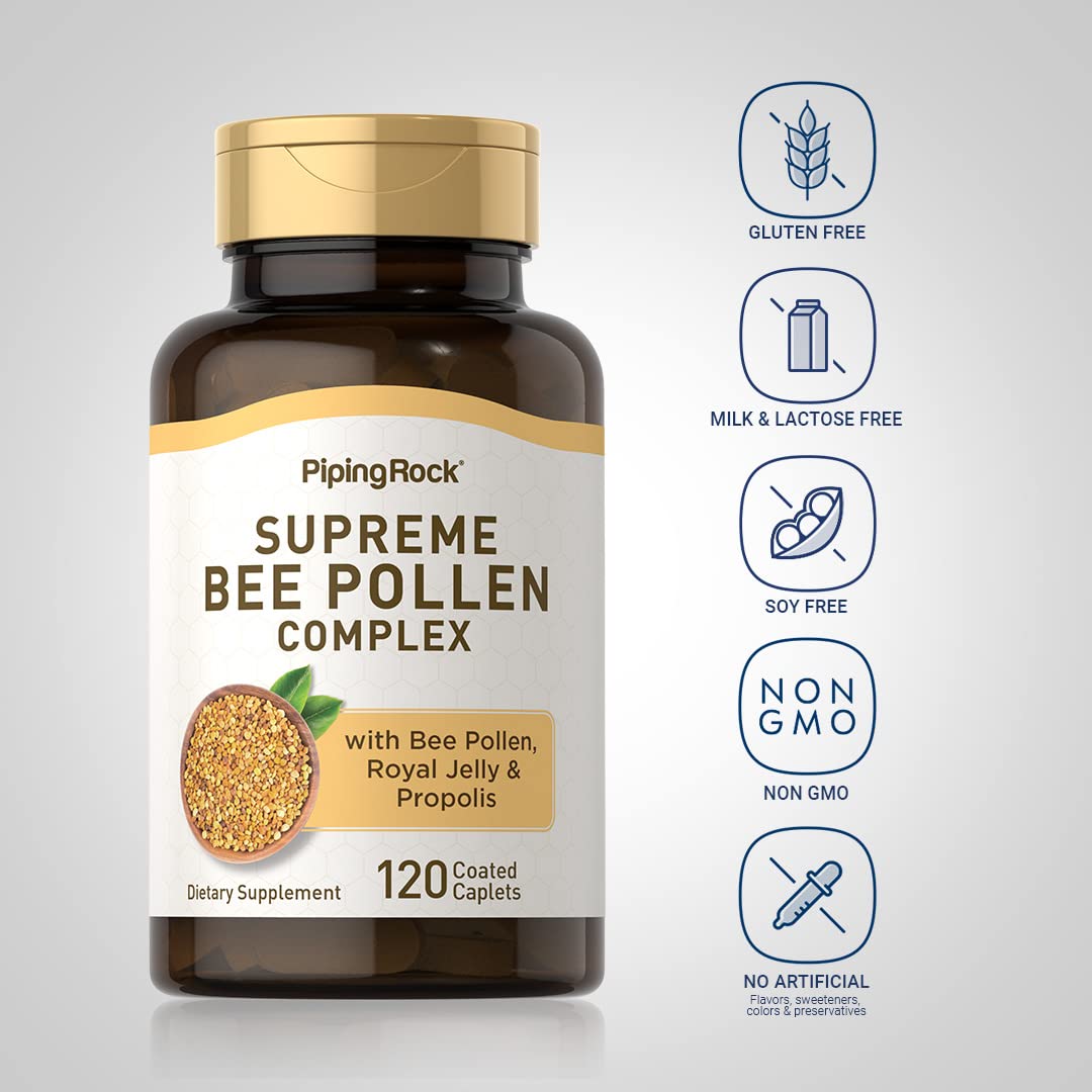 Piping Rock Bee Pollen with Royal Jelly and Propolis - 120 Caplets - image 3