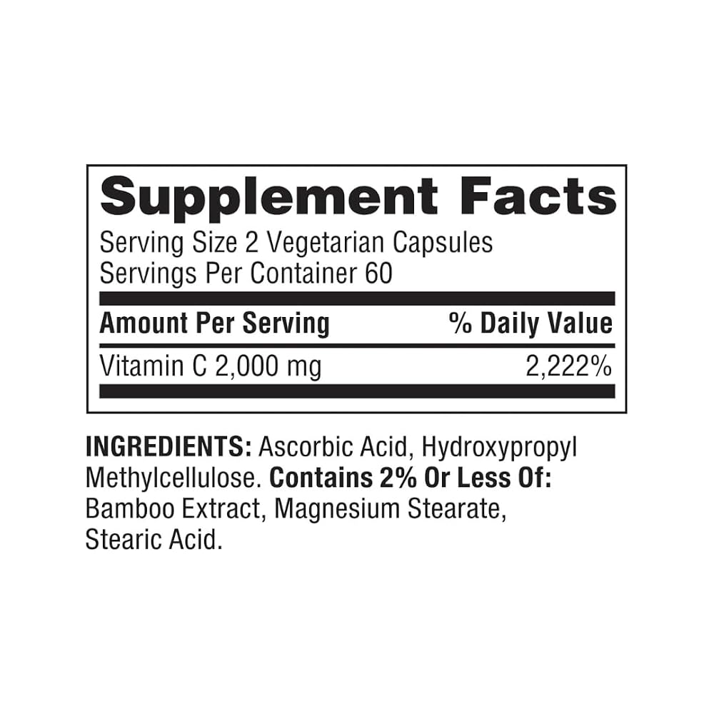 FitMania Spring Valley Ultra Strength Vitamin C 2,000 mg - 120 Capsules - image 2
