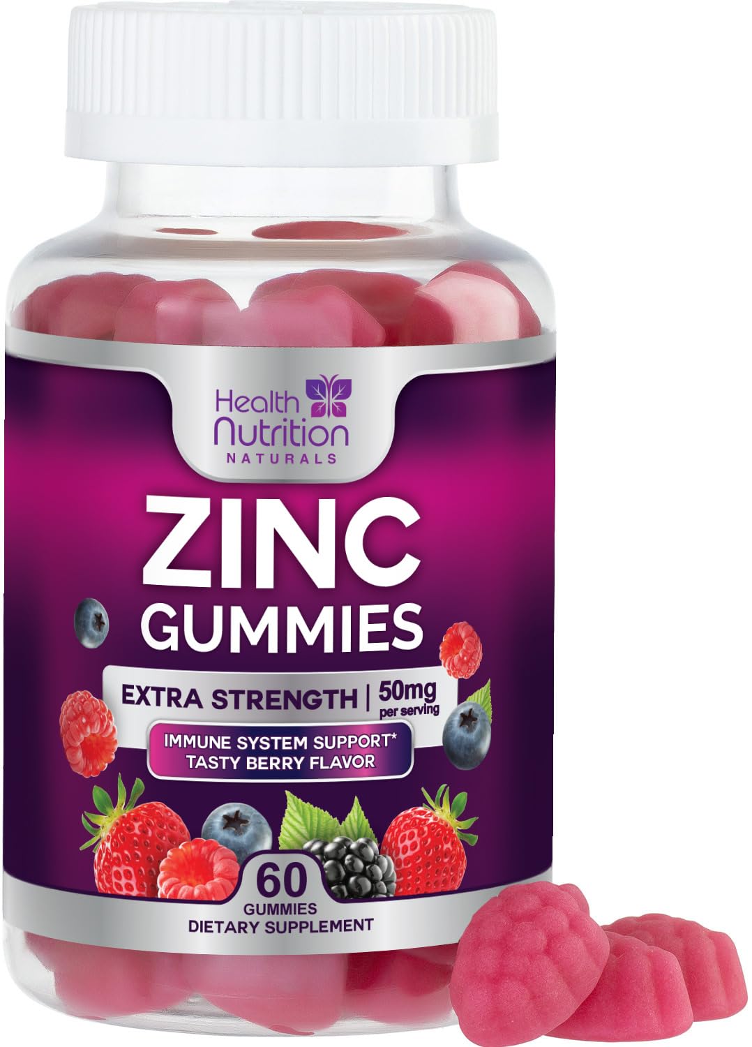 Health Nutrition Naturals Zinc Gummies 50mg Immune Support - 60 Gummies