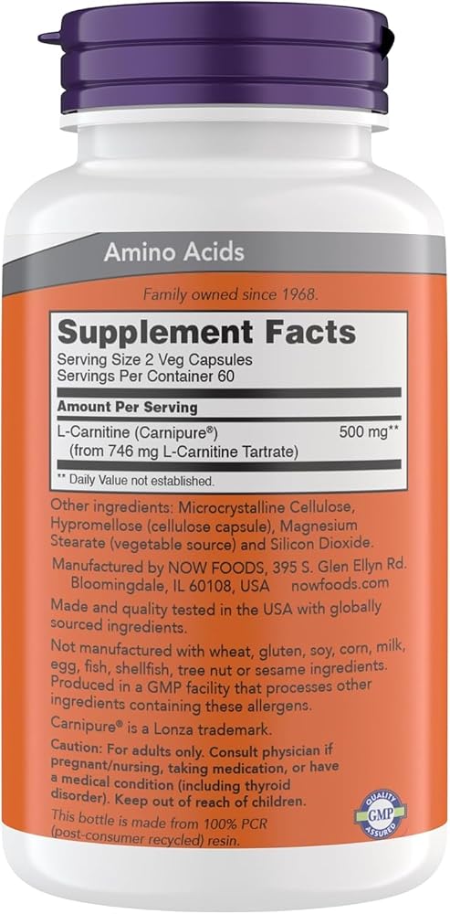 Now Supplements, L-Carnitine 250 mg, Purest Form, Amino Acid, Fitness