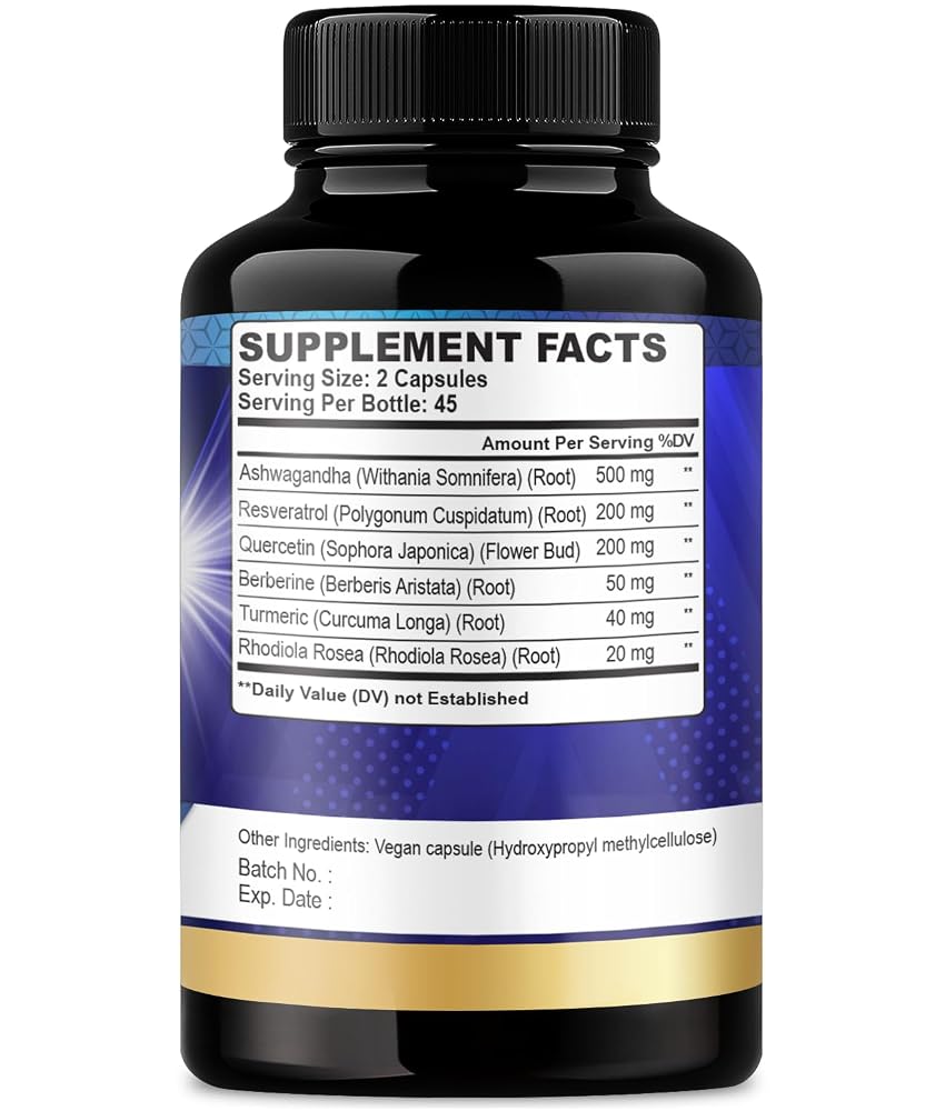 Organic Cadane Ashwagandha Complex with Resveratrol - 90 Capsules - image 2