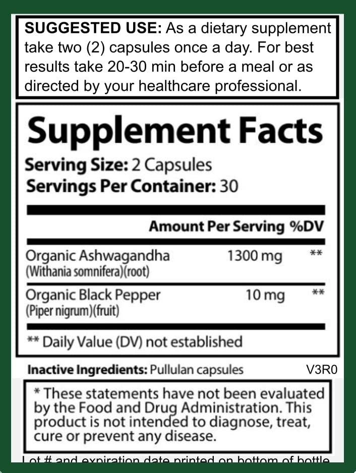 Hybrid Nutraceuticals Organic Ashwagandha 1300mg - 60 Capsules - image 4