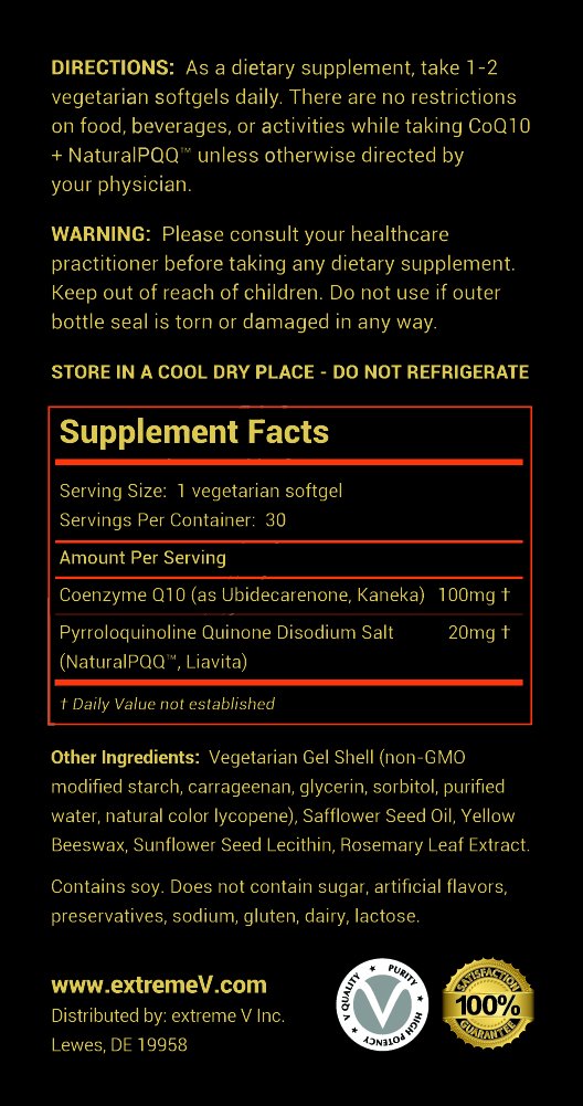 extreme V CoQ10 QQ with PQQ Vegetarian Softgels - 30 Count - image 5