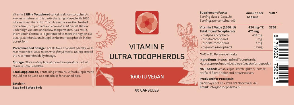 Procapsin Vegan Vitamin E 1000 IU Capsules, Mixed Tocopherols