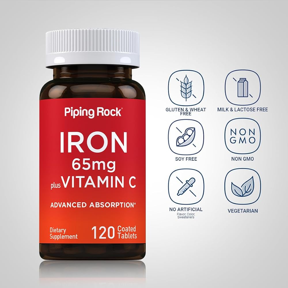 Piping Rock Iron Supplement 65 mg with Vitamin C - 120 Tablets - image 3