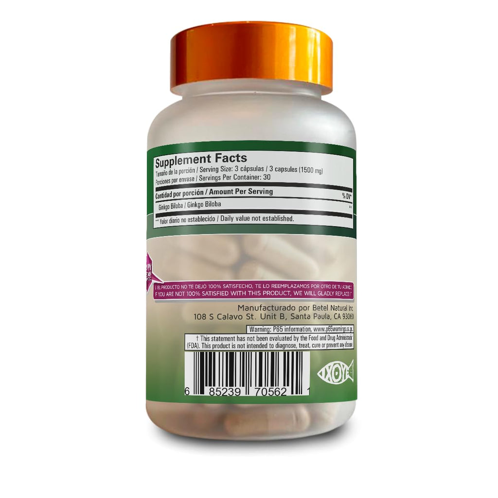 Betel Natural Ginkgo Biloba Brain Support - 90 Capsules - image 2
