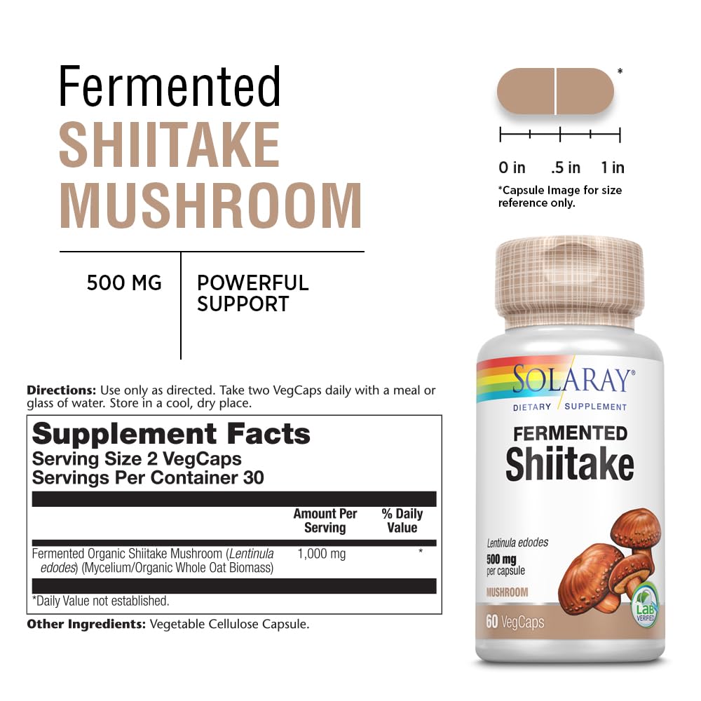 SOLARAY Fermented Shiitake Mushroom 500 mg - 60 Vegetarian Capsules - image 3