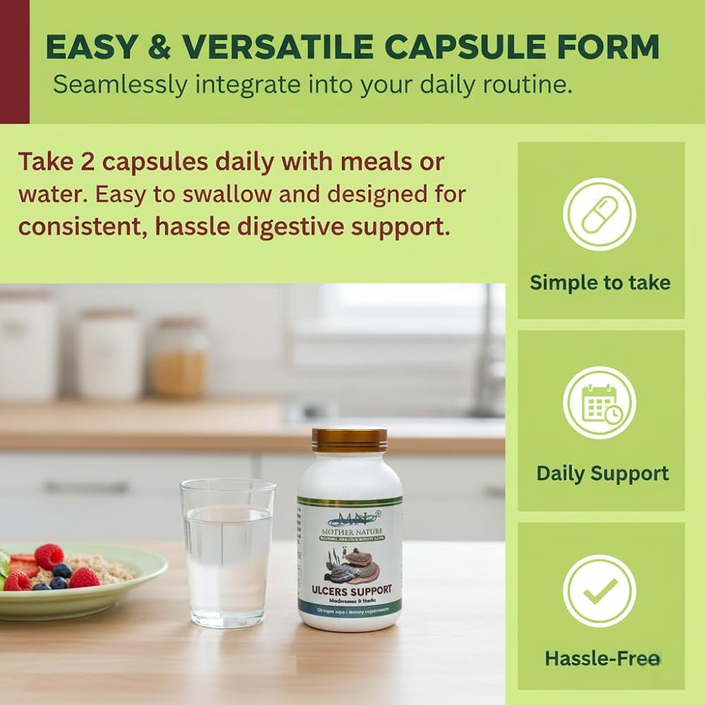 Mn Mother Nature Ulcers Support Mushroom - 120 Vegan Capsules - image 3