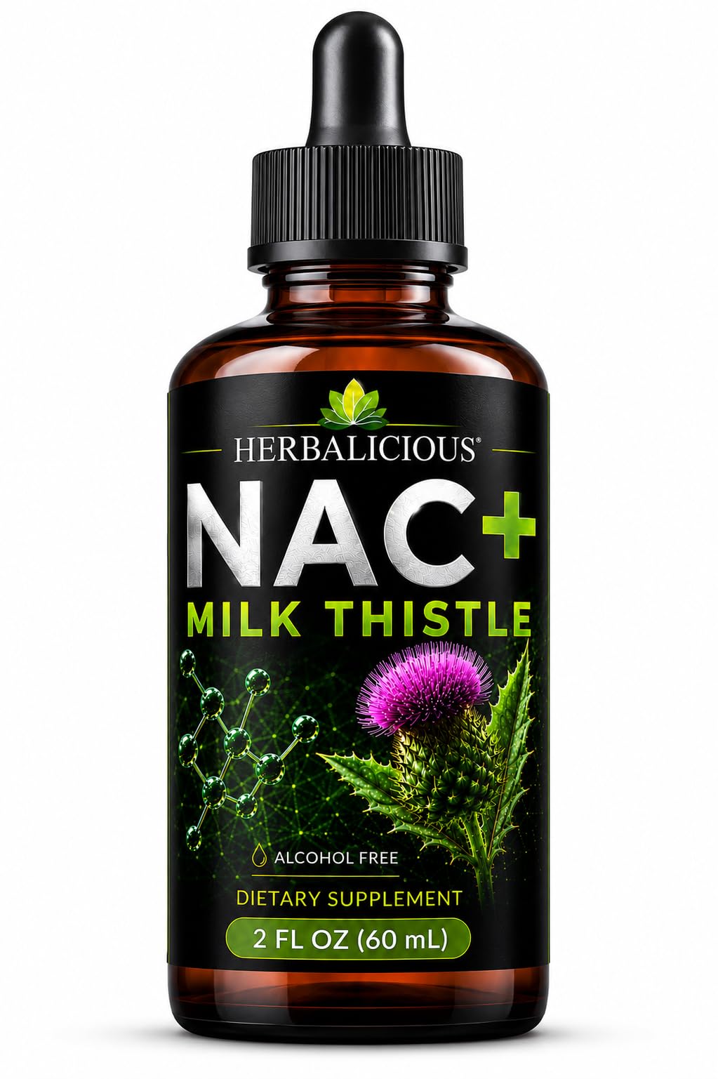 HERBALICIOUS Milk Thistle Extract with NAC Liver Support - 2 Fl Oz