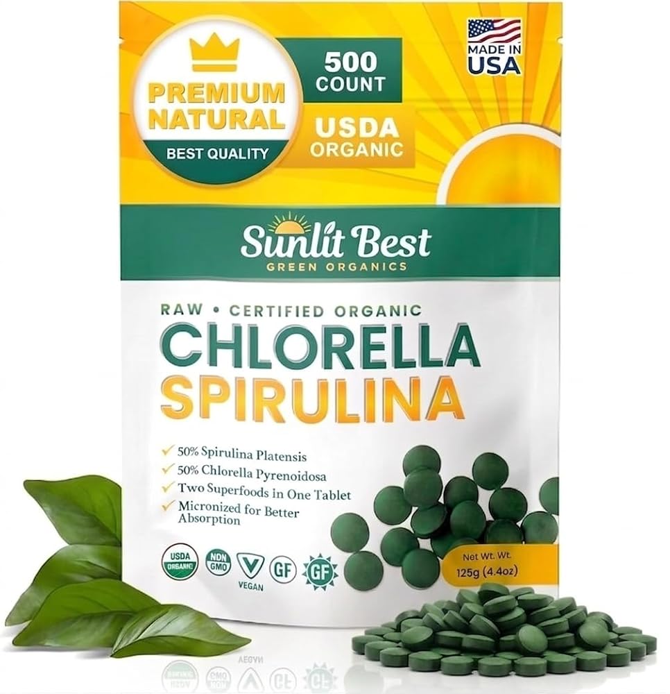 Sunlit Best Organic Chlorella Spirulina Tablets - 500 Count