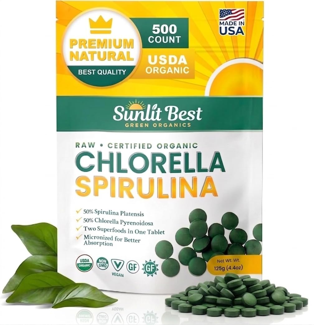 Sunlit Best Organic Chlorella Spirulina Tablets - 500 Count