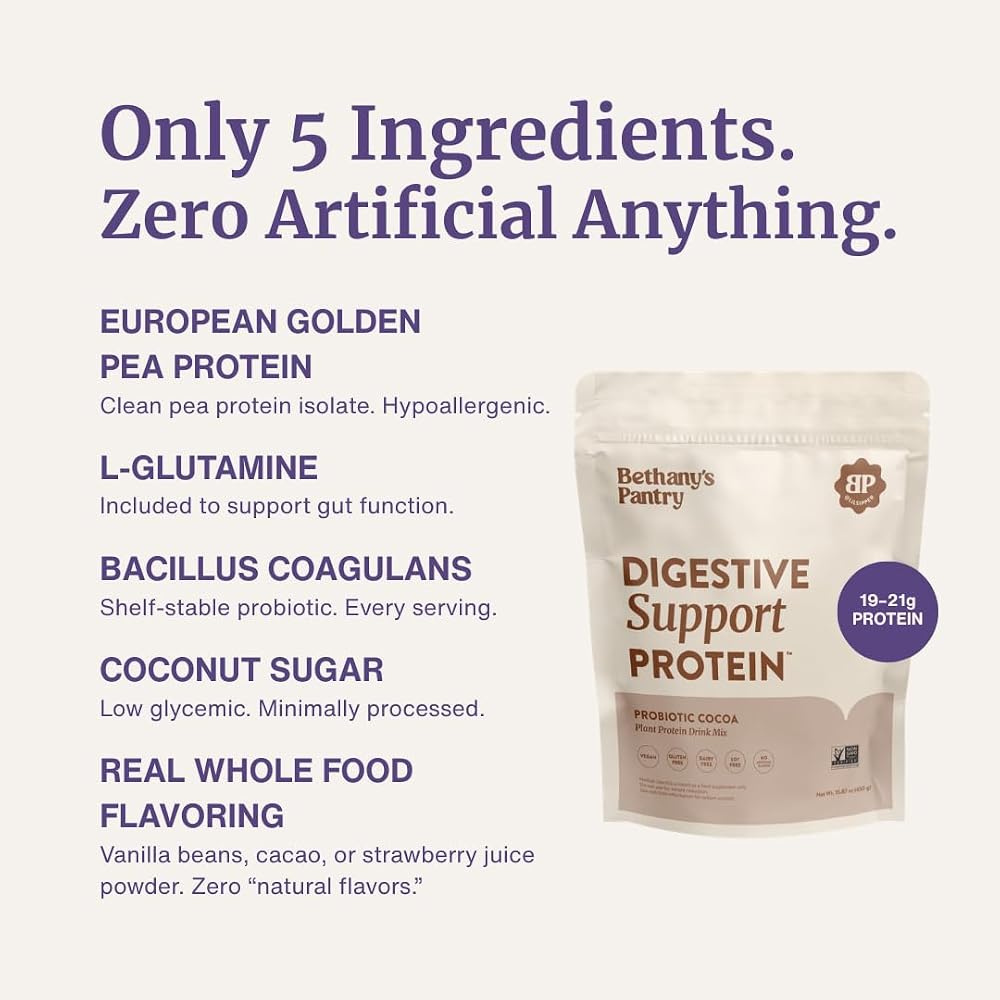 Bethany's Pantry Digestive Support Vegan Pea Protein Powder Cocoa - 1lb - image 4