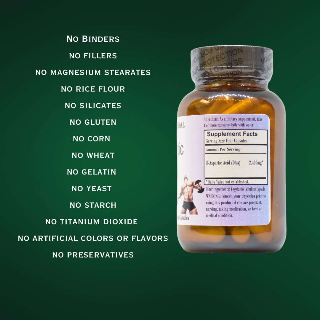 Barlowe's Herbal Elixirs D-Aspartic Acid 600 mg - 60 Vegetarian Capsules - image 5