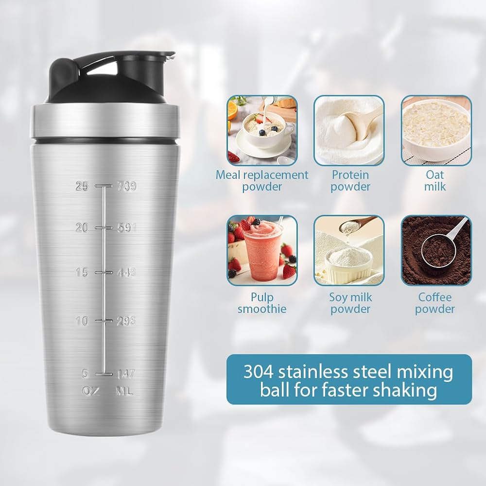 AOOWU Stainless Steel Shaker Bottle with Wire Whisk Ball 900ml