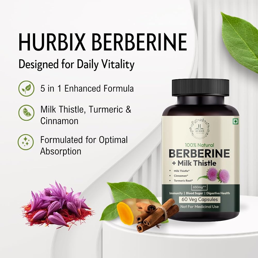 Hurbix Berberine 1300 mg with Milk Thistle & Turmeric - 60 Capsules - image 4