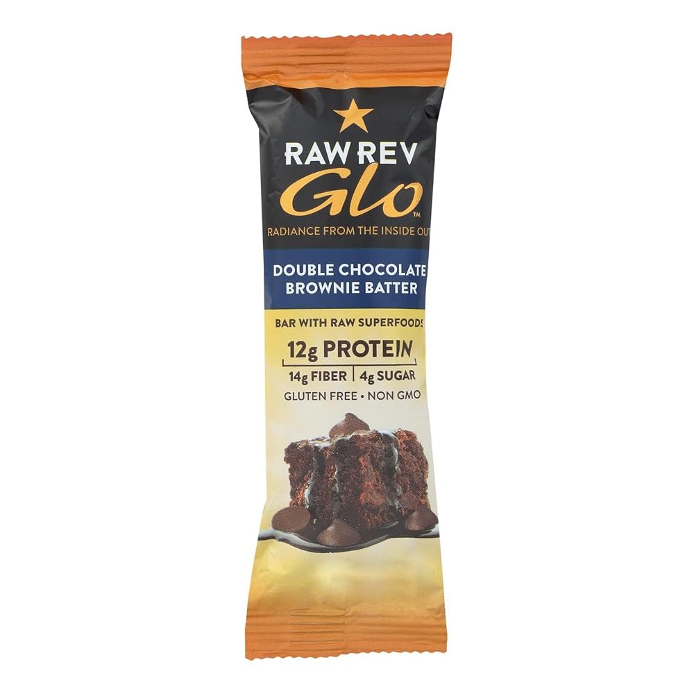 Raw Revolution Rev Glo Double Chocolate Brownie Protein Bar - 12 Count