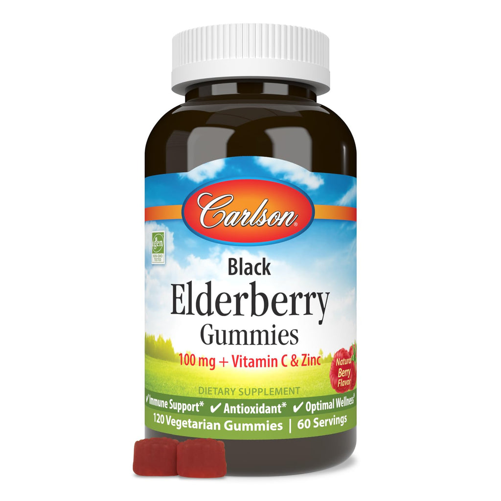 Carlson Black Elderberry Gummies 100 mg - 120 Vegetarian Gummies