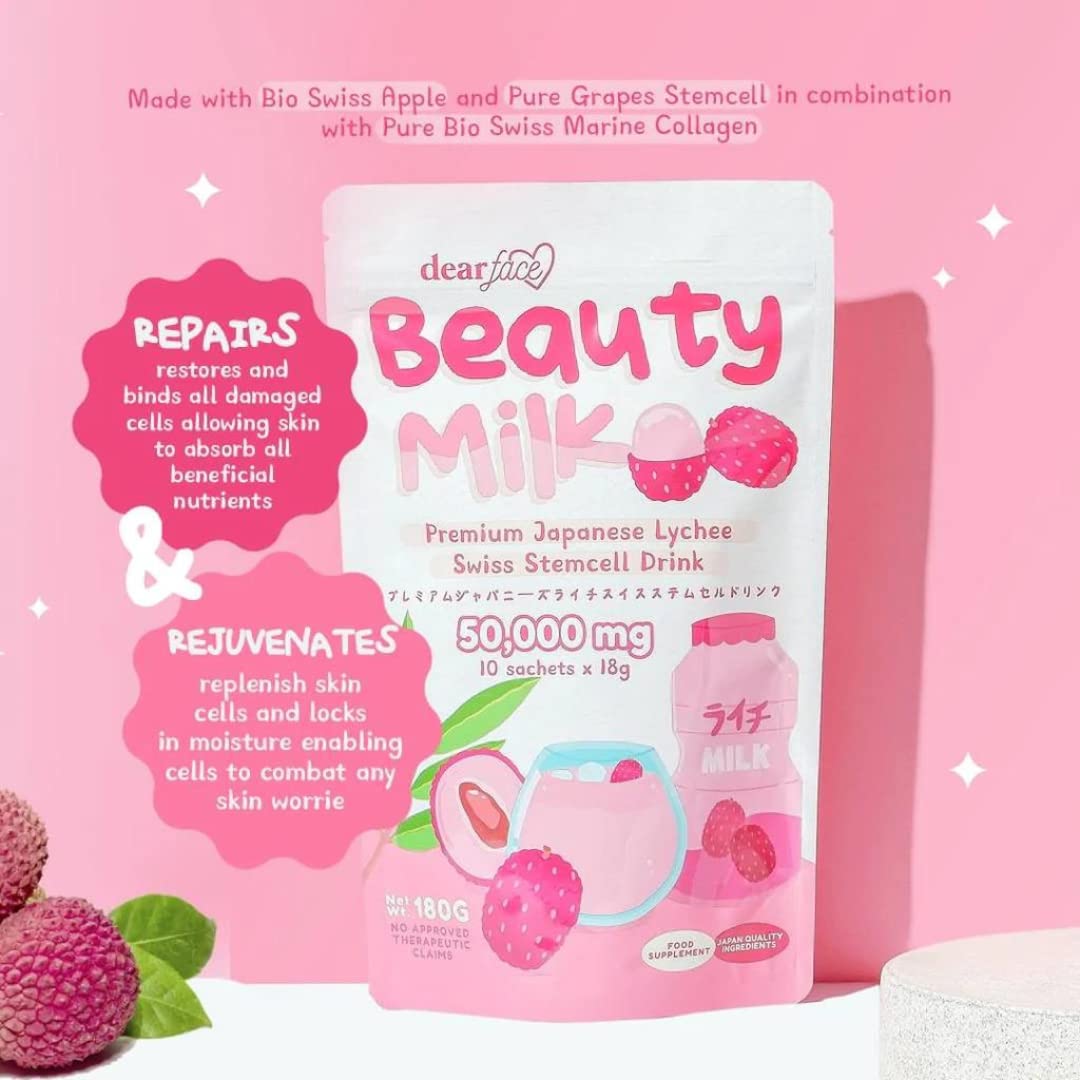 OLIKIUS Dear Face Beauty Milk Lychee Collagen Drink - 10 Sachets - image 3