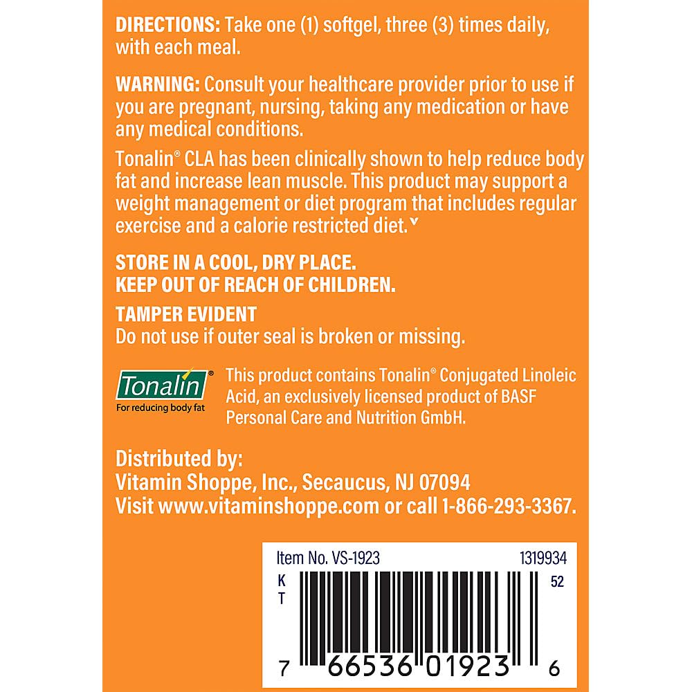 The Vitamin Shoppe Tonalin CLA 1000mg - 180 Softgels - image 3