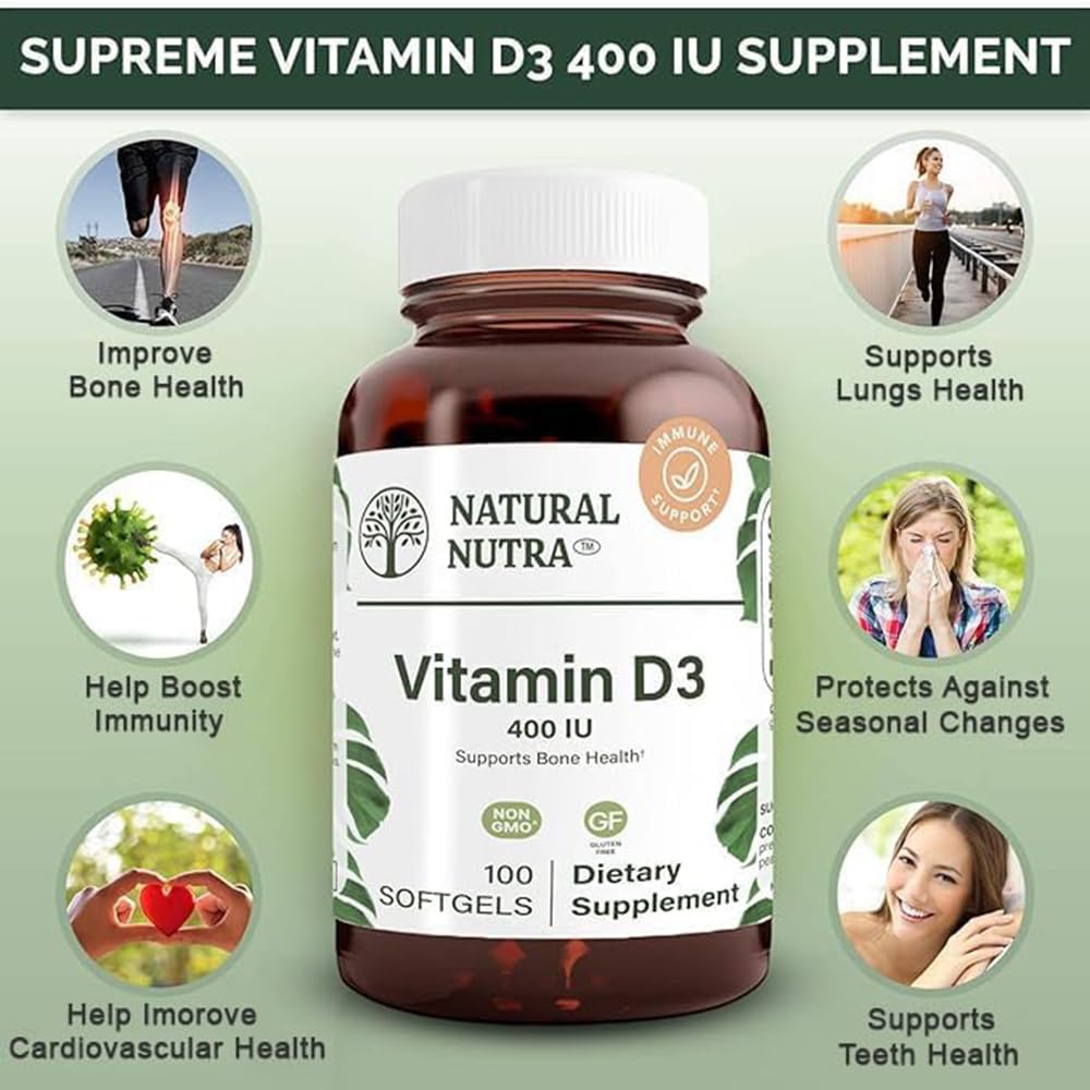 Natural Nutra Vitamin D3 400 IU Softgels, Gluten-Free - 100 Count - image 3