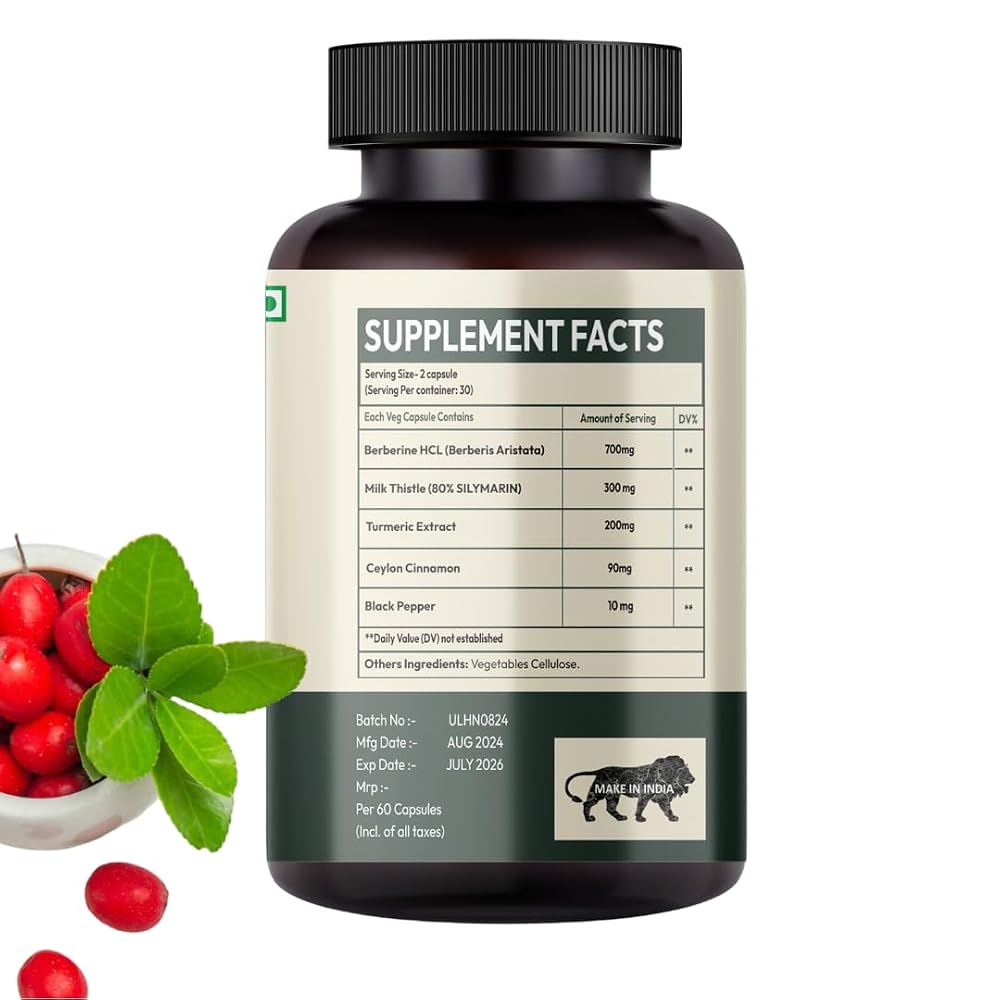 Hurbix Berberine 1300 mg with Milk Thistle & Turmeric - 60 Capsules - image 3