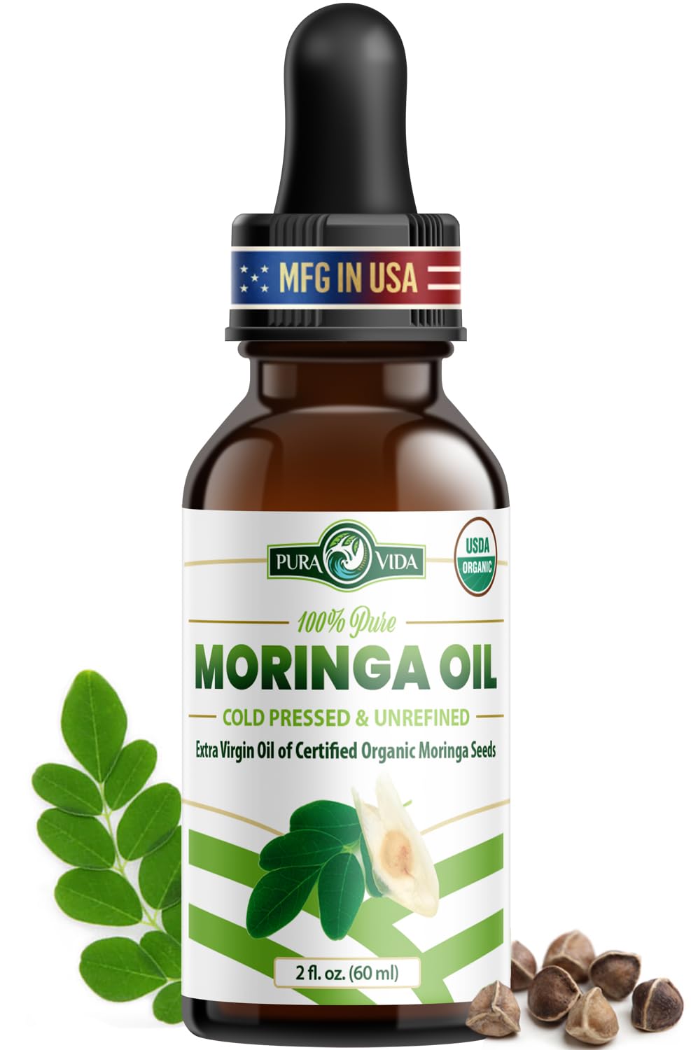 PURA VIDA MORINGA Organic Moringa Seed Oil - 2 Fl Oz