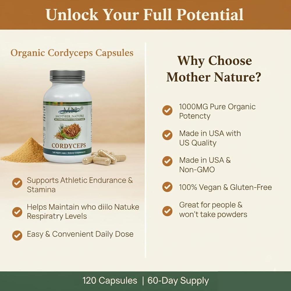 Mother Nature Cordyceps Mushroom Supplement 1000mg - 120 Capsules - image 2