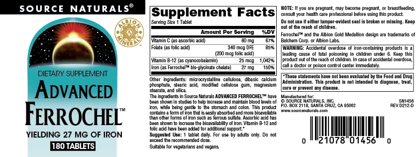 Source Naturals Advanced Ferrochel Iron - 180 Tablets - image 4