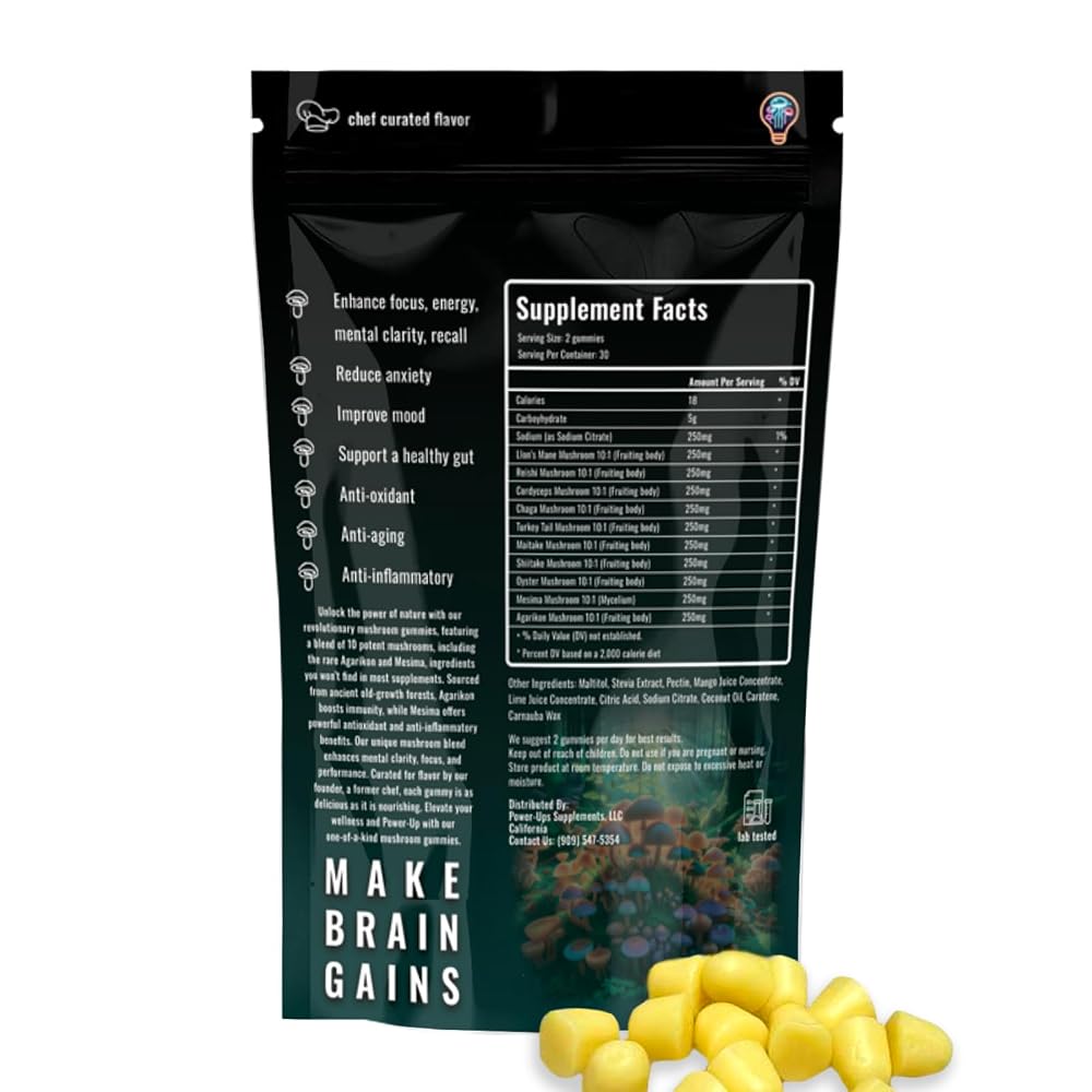 Power-Ups Mushroom Gummies with Lion's Mane & Reishi - 60 Count - image 2